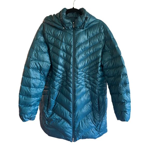 Lands' End Women's Wanderweight Packable Down Coat in Peacock Teal Blue | XL 18 - Picture 1 of 11